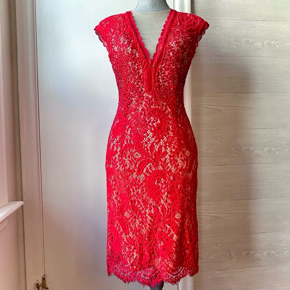 Frank Lyman Lace Layered Open Back Dress